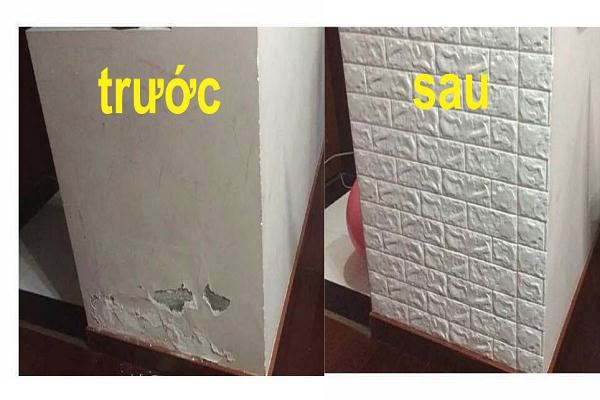 Hình ảnh trước và sau khi sử dụng xốp dán tường chống thấm