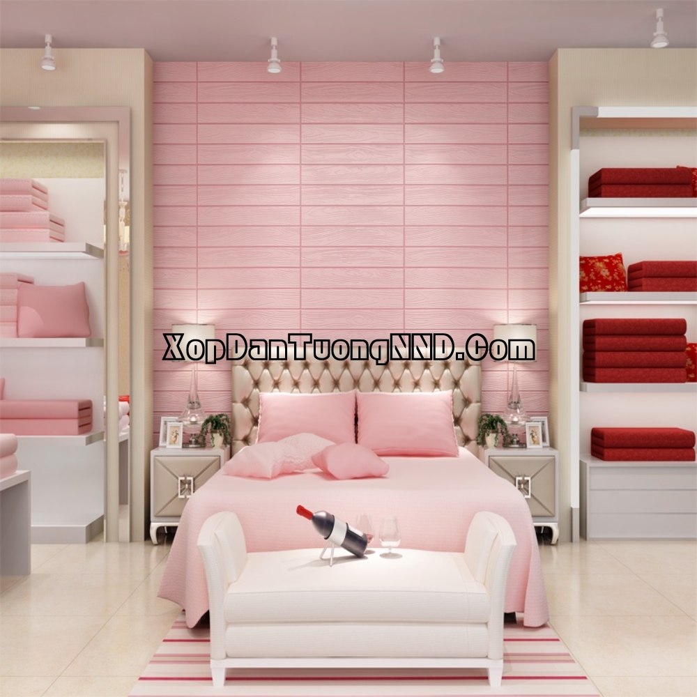 Trang trí phòng bé gái với xốp dán tường giả gỗ màu hồng
