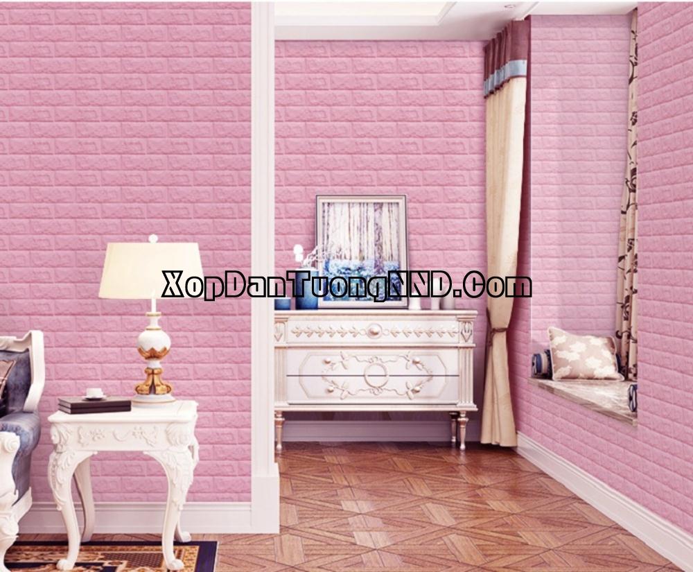Xốp ốp tường giả gạch màu hồng nhạt cho phòng ngủ