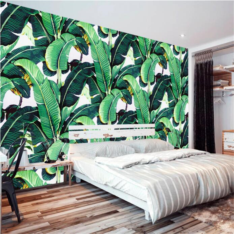 Trang trí phòng ngủ với họa tiết giấy 3d dán tường lá chuối
