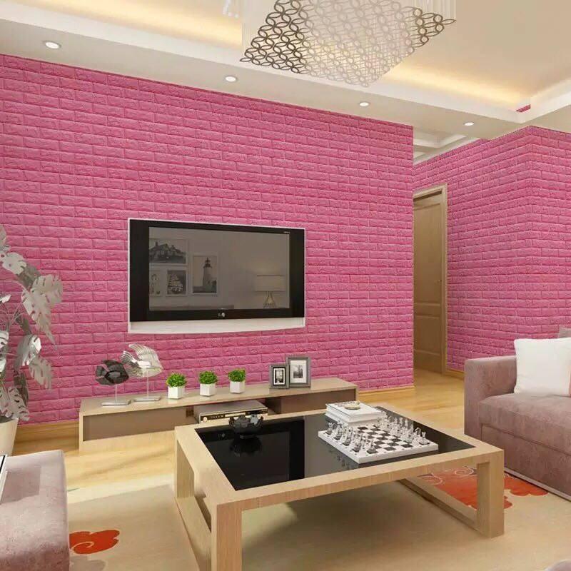 Không gian phòng khách nổi bật với xốp dán tường